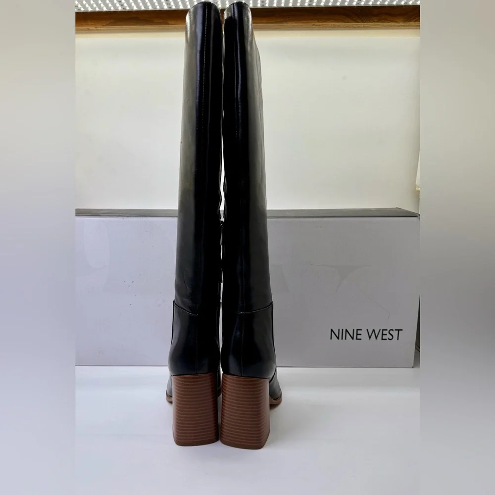 Nine West Tall Black Leather‎ Block Heel Boots – Size 5 – New in Box